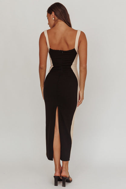 Tenika Contrast Bodycon Midi Dress Black