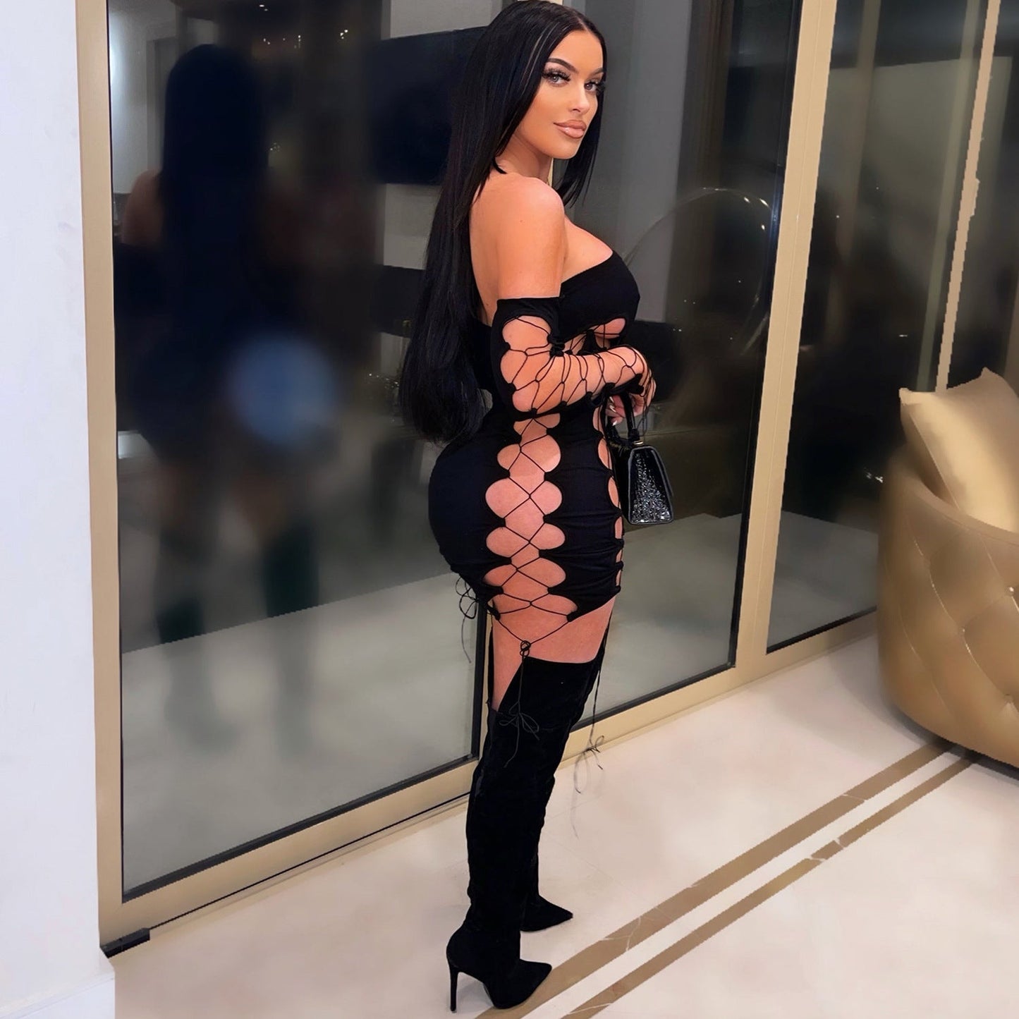 Women’s Sexy Cutout Strap Off Shoulder Chest Wrapped Dress – Trendy Bodycon Mini Dress