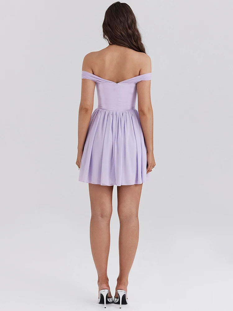 One-Shoulder Mesh Pleated Mini Dress