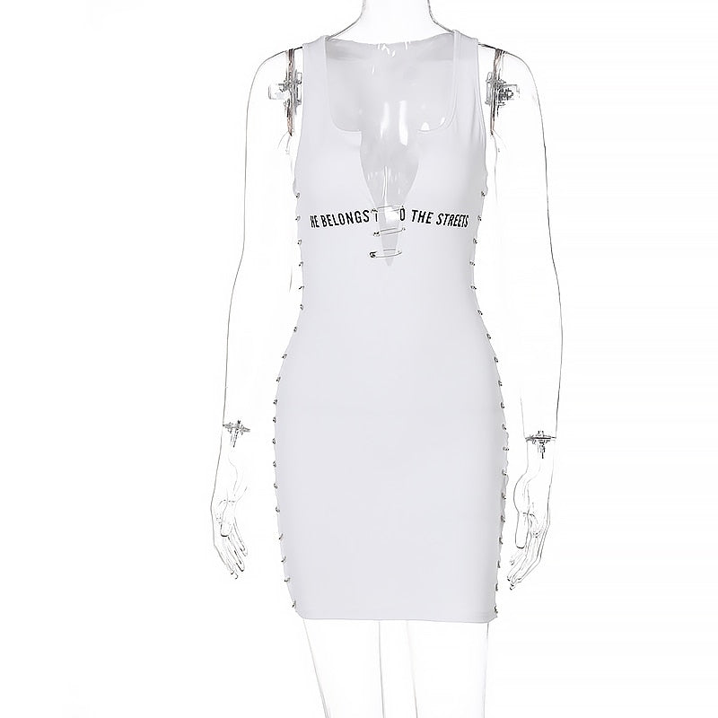 Voguable Sleeveless  Mini Dress Patchwork  With Corset Patchwork Zipper Bodycon Streetwear Casual Y2K