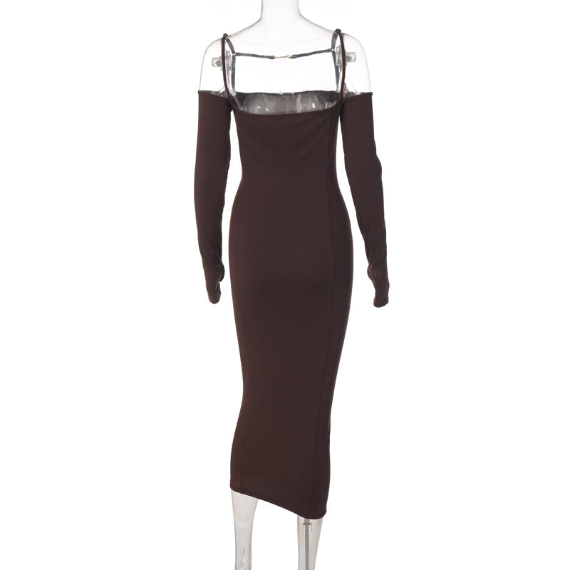 Voguable Ribbed Solid Slash Neck Slip Long Sleeves Bodycon Mini Dress  Elegant Streetwear Evening Party Y2K