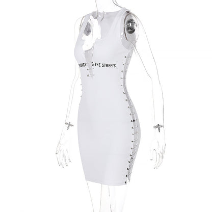 Voguable Sleeveless  Mini Dress Patchwork  With Corset Patchwork Zipper Bodycon Streetwear Casual Y2K