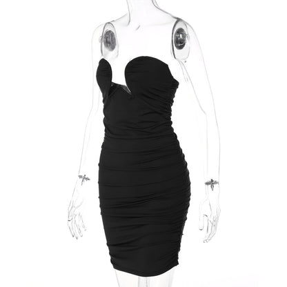 Voguable  Off Shoulder Solid Sleeveless Heart Draped Revealing Mini Dress  Bodycon Elegant Casual Party Club Y2K