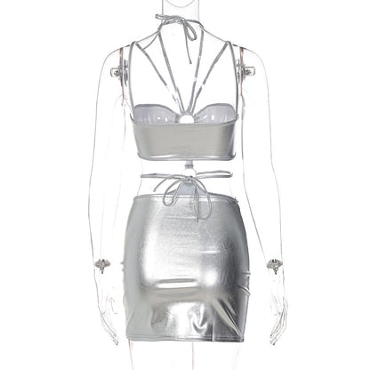 Voguable  Solid Sleeveless Bodycon Halter Hollow Out Mini Dress  Streetwear Outfits Y2K