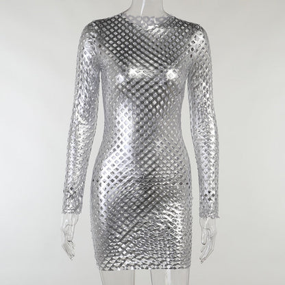 Voguable  Long Sleeve Cut Out Solid Skinny Mini Dress Winter Party Club Elegant Outfits Y2K
