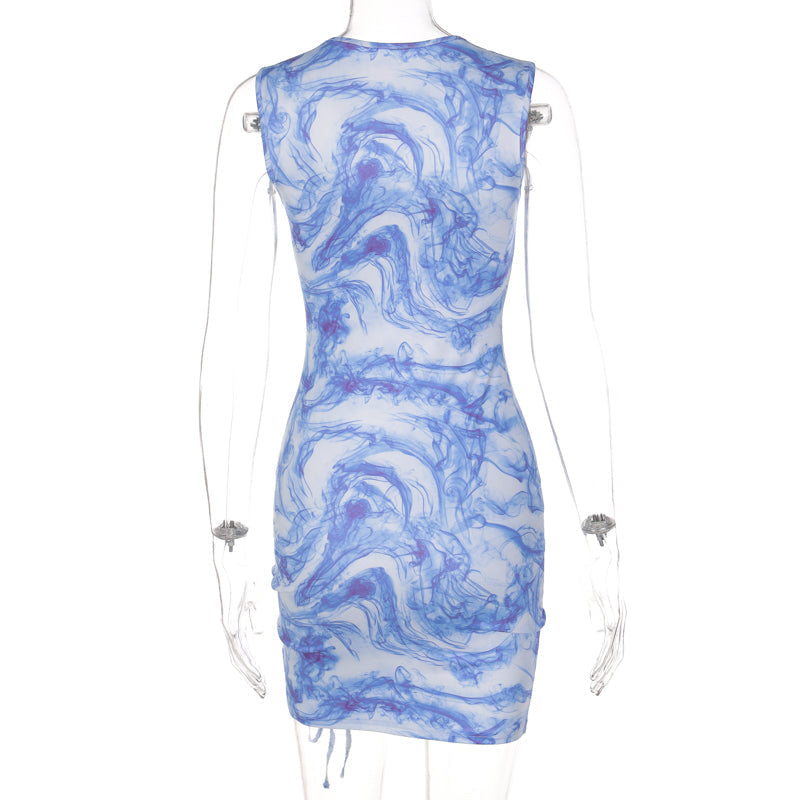 Voguable  Bandage Drawstrings Sleeveless Hollow Out Ruched Solid Bodycon Mini Dress  Streetwear Y2K Party Club