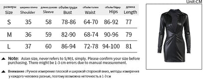Voguable  Pu Leather Deep V Neck Long Sleeve Loose Mini Dress Winter Casual Streetwear Outfits Club Y2K