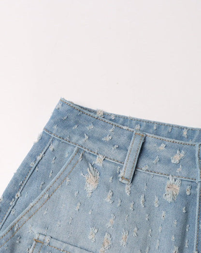 High Waist Loose Ripped Cargo Jeans
