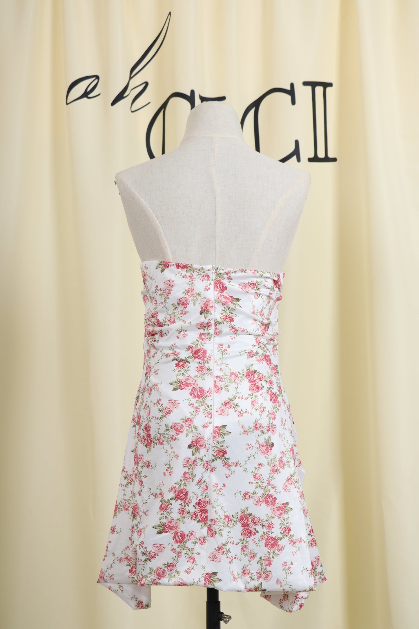 White Rose Print Mini Dress