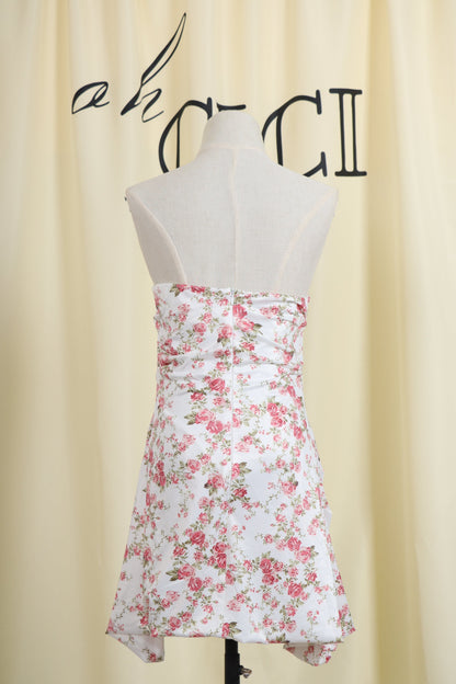 White Rose Print Mini Dress