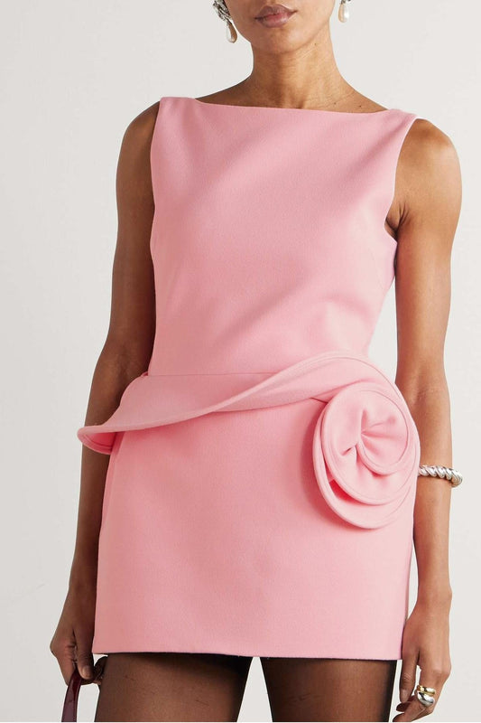 3D Flower Solid Sleeveless Mini Dress