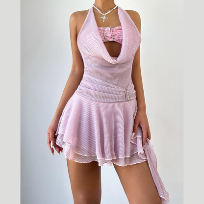 Halter glitter ruffle backless mini dress  | Festival Outfits Women