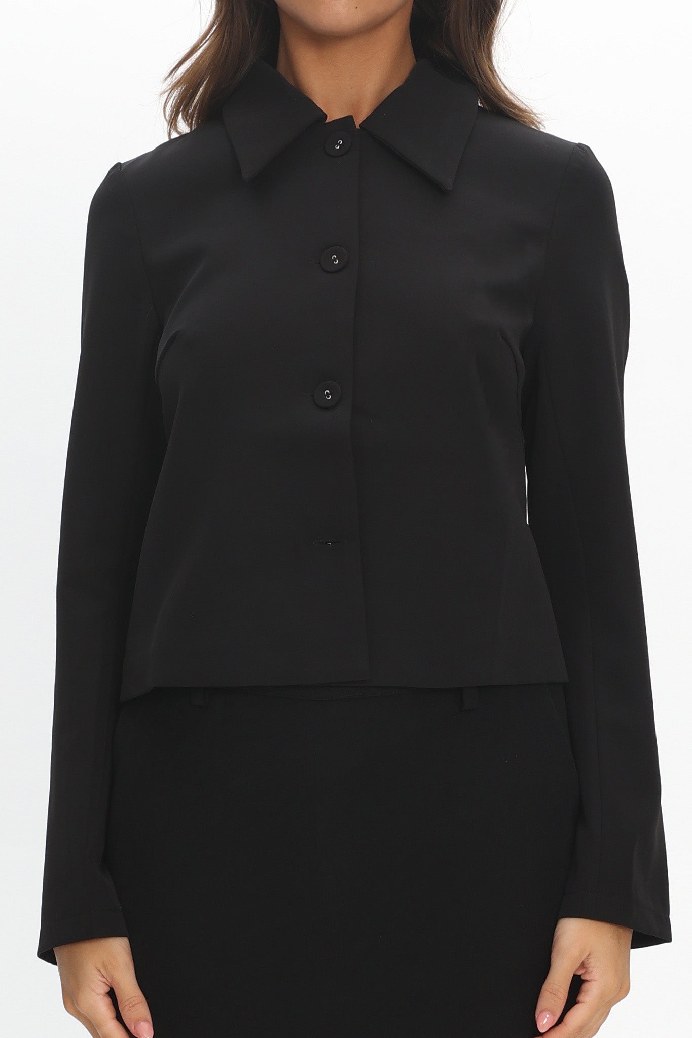Marsha Button Front Crop Jacket Black
