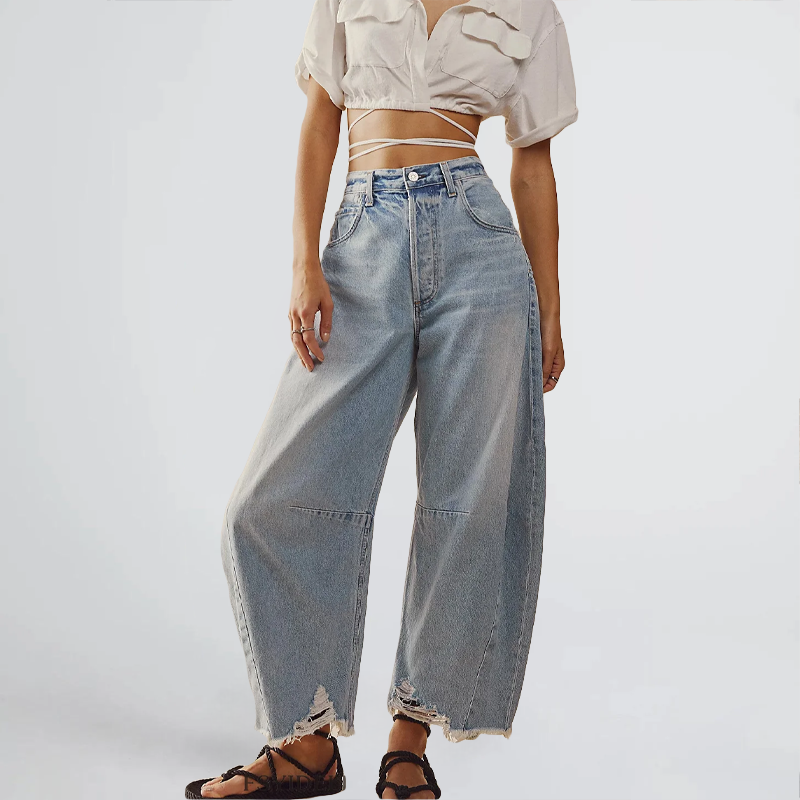 Women's Retro Raw Hem Baggy Jeans | Great for All Seasons