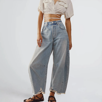 Women's Retro Raw Hem Baggy Jeans | Great for All Seasons