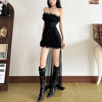 Ruffle mesh corset lace up mini dress  | Festival Outfits Women