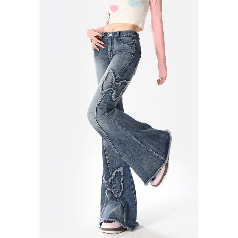 Vintage Washed Butterfly Flare Jeans