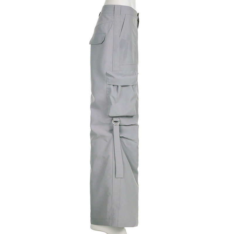Washed Gray Baggy Cargo Jeans