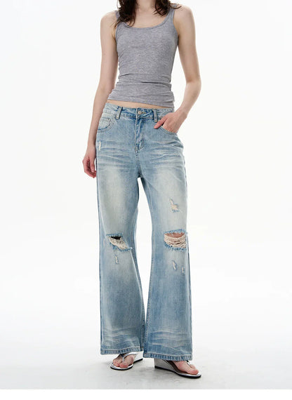 Light Wash Mid-Rise Wide-Leg Jeans