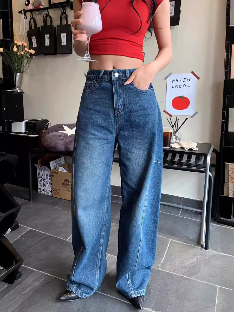 Versatile, Slim, Fashionable, Pioneering, Light Deconstruction, Split Tangent, Loose Curved Cocoon Jeans, Banana Pants for Women 4001