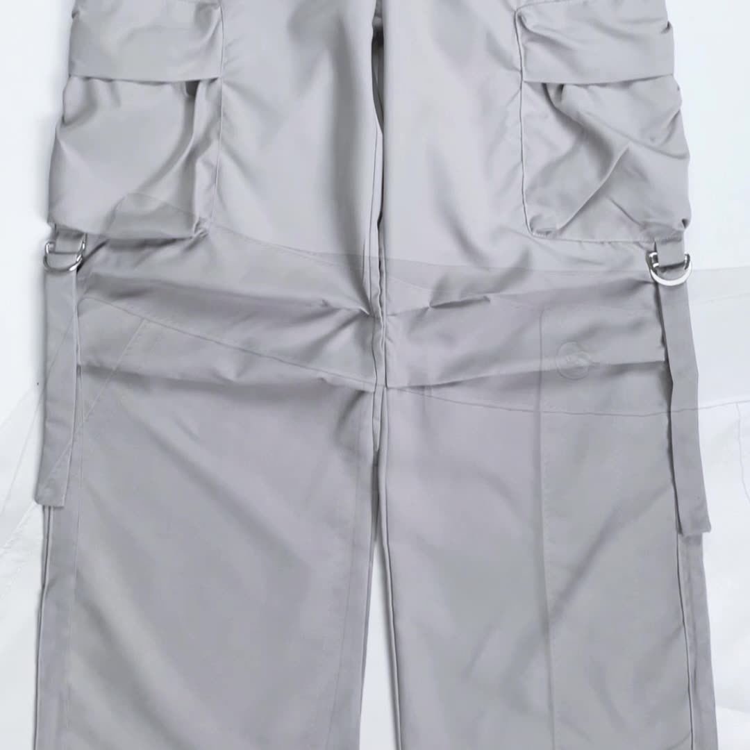 Washed Gray Baggy Cargo Jeans