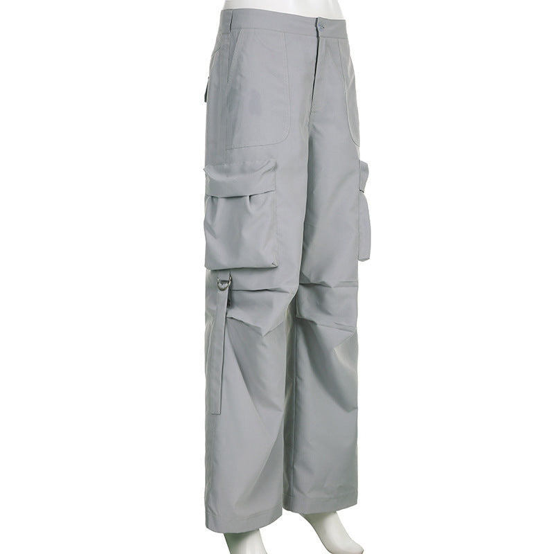 Washed Gray Baggy Cargo Jeans
