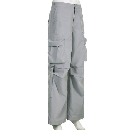 Washed Gray Baggy Cargo Jeans