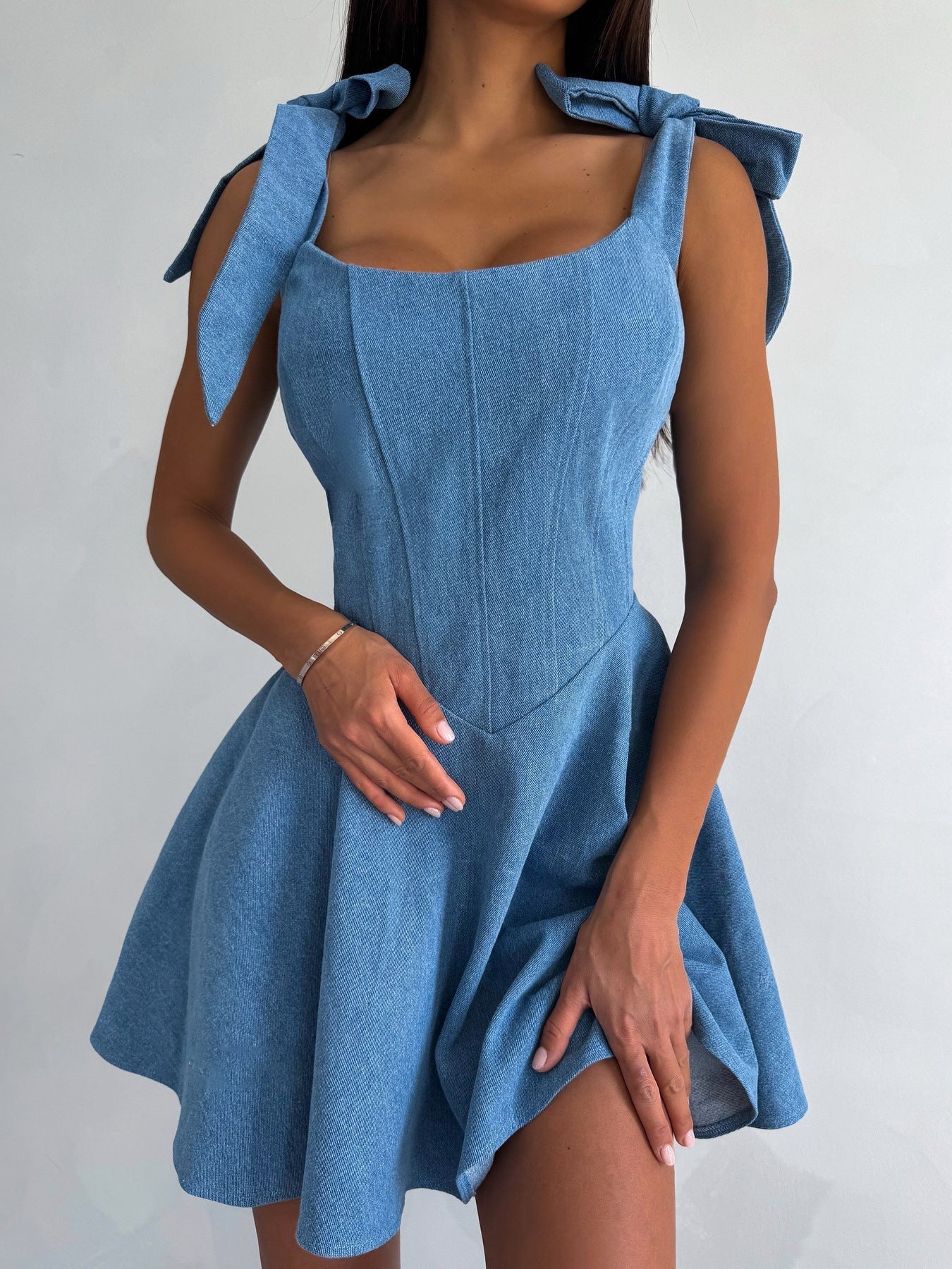 Bella Bow-Tie Denim Mini Dress