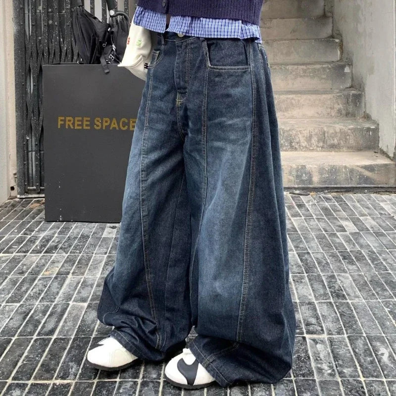 Y2k Letter Embroidery Washed Women Jeans Vintage Harajuku Wide Leg Denim Pants Baggy Gyaru Scimitar Trousers Streetwear