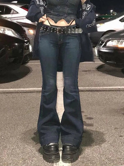 Women's Vintage Low-Waist Dark Wash Flared Jeans | Great for Everyday Wear