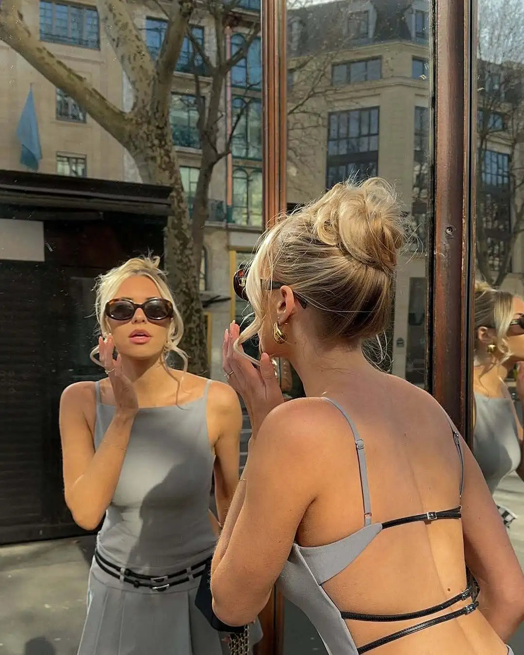 High Street Backless Bandage Pleated Dress Women Sexy Slit Sleeveless Bodycon Mini Dress 2025 New Summer Party Dress Streetwear