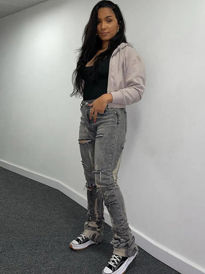 Women's Trendy Ripped Jeans with Holes and Splash Design | Great for Casual Days