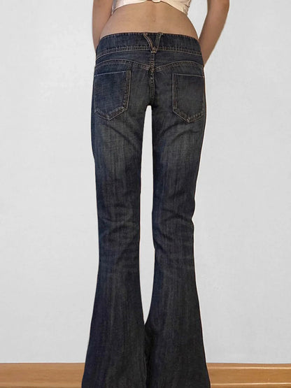Vintage y2k Flared Jeans Retro Button-up Low Rise Casual Denim Pants Harajuku 2000s Trousers Basic Aesthetic Mom Jeans