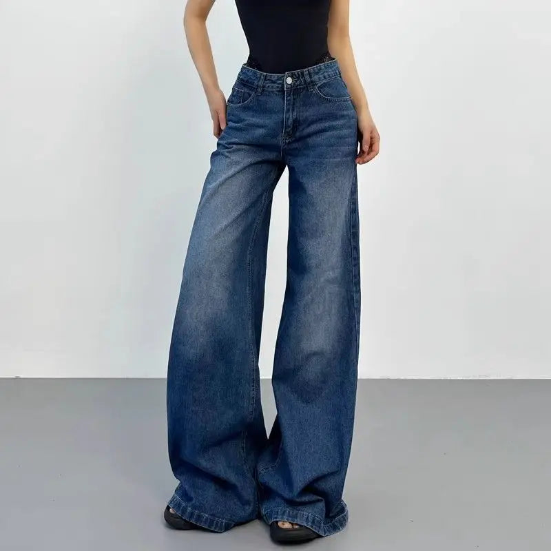 Retro American plus straight leg women jeans washed and versatile Gothic Harajuku loose fit high waisted casual jeans y2k pants