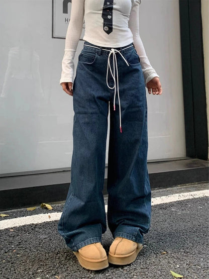 Vintage Y2k Baggy Jeans Women Hip-hop Blue Harajuku Denim Trousers Retro Oversized Casual Streetwear Jeans Aesthetic