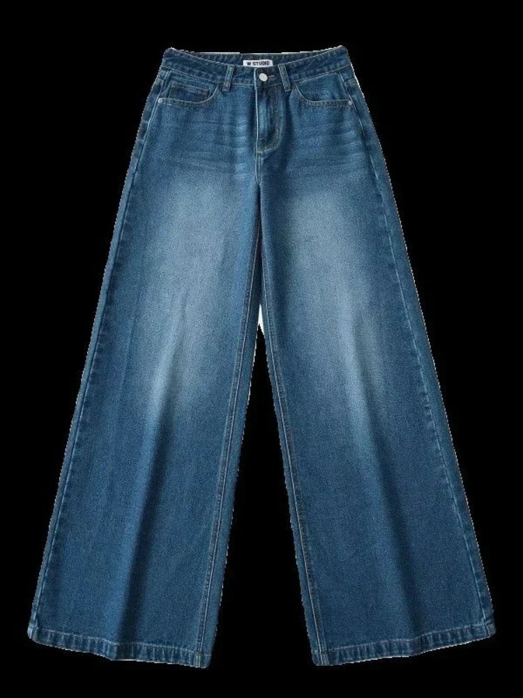Retro American plus straight leg women jeans washed and versatile Gothic Harajuku loose fit high waisted casual jeans y2k pants