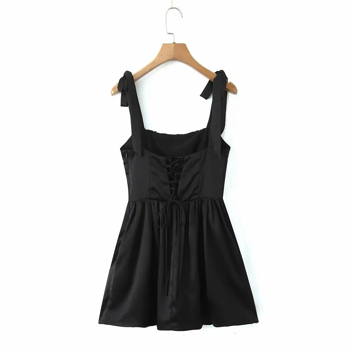 2025 Pleated Design Tie-up Sleeveless Summer Dresses Women Solid Color Slim Fit Mini Dress Simple Fashion Party Dress