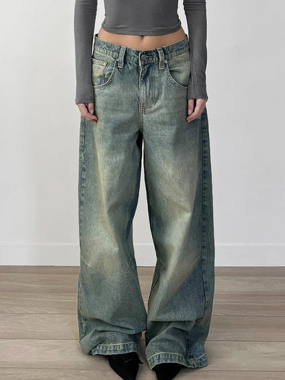 Streetwear y2k Tie Dye Baggy Jeans Women Casual Low Rise Loose Denim Pants Korean Fashion Denim Trousers Retro Mom Jeans