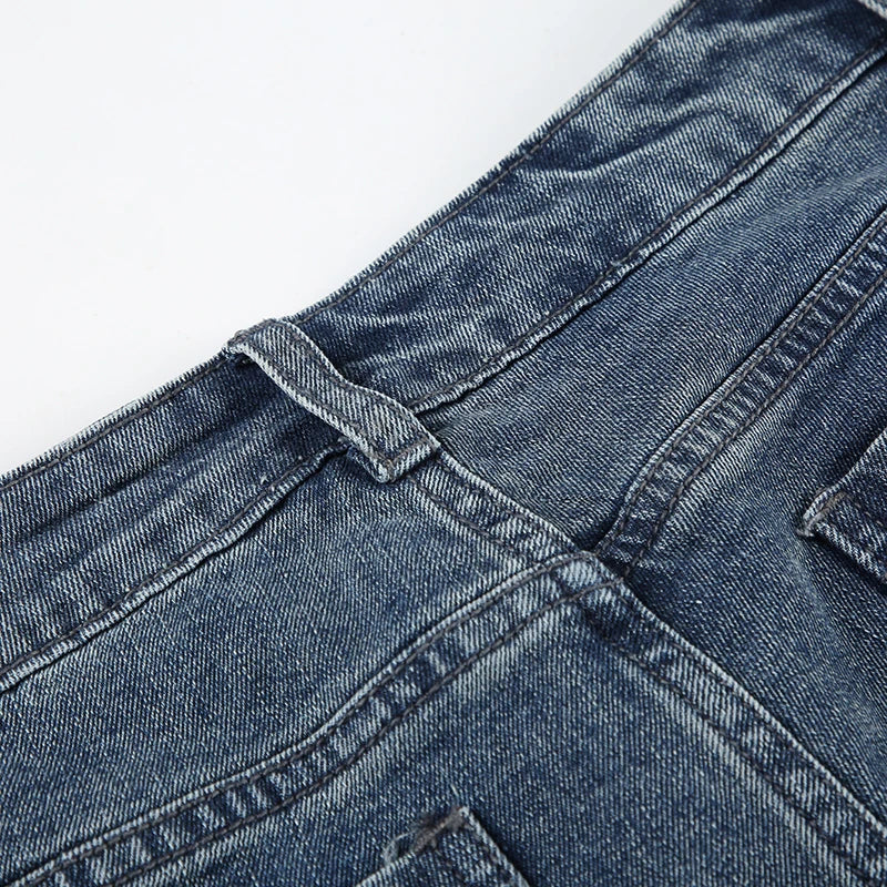 Y2K Low Waisted Washed Flare Jeans Korean Streetwear Blue Slim Fit Denim Pants Fashion Lady Casual Boot Cut Trousers