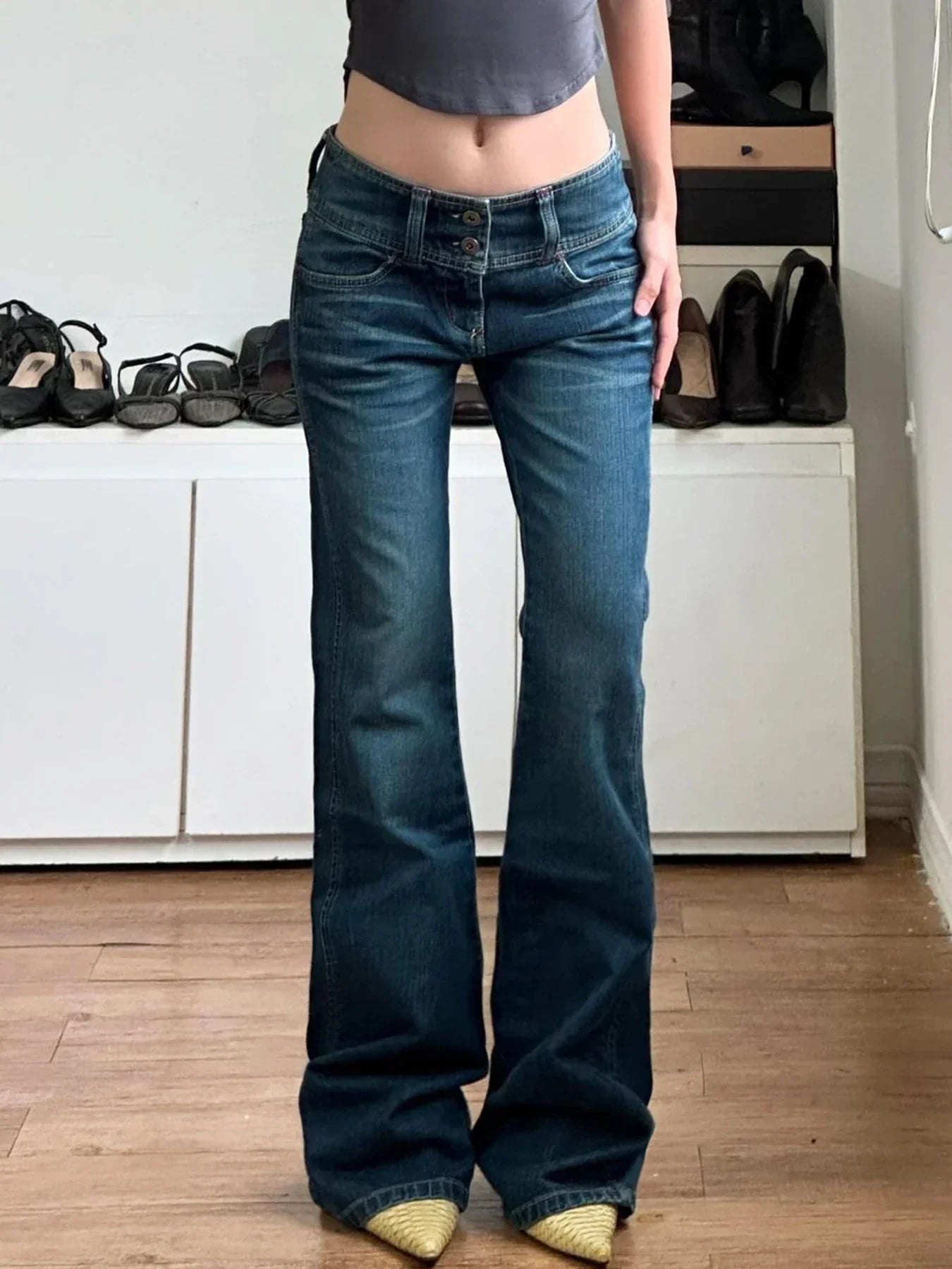 Vintage Button-up Denim Pants Street Style Low Rise Baggy Straight Jeans for Women y2k Aesthetic Loose Denim Trouser 90s