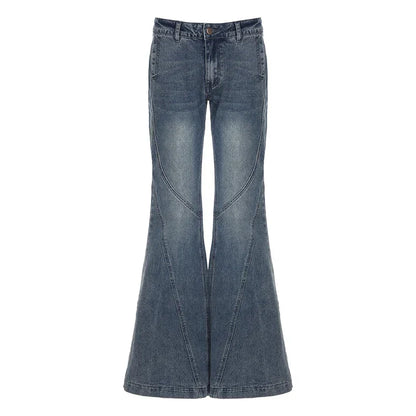 Y2K Low Waisted Washed Flare Jeans Korean Streetwear Blue Slim Fit Denim Pants Fashion Lady Casual Boot Cut Trousers
