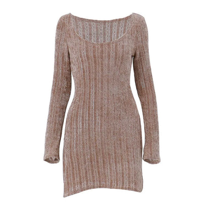 Sexy Autumn Long Sleeve Dresses Vintage Brown Y2k Mini Dress Women's Clothing Sale Outfit Solid Bodycon Short Streetwear Clothes