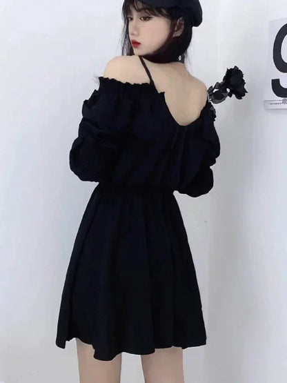 Harajuku Gothic Dress Y2K Off Shoulder Black Bandage Mini Dress Elegant Party Night Vestidos New