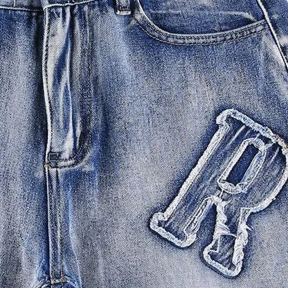 Women's Stylish Baggy Jeans with Patchwork Letter Design | Ideal for All Seasons