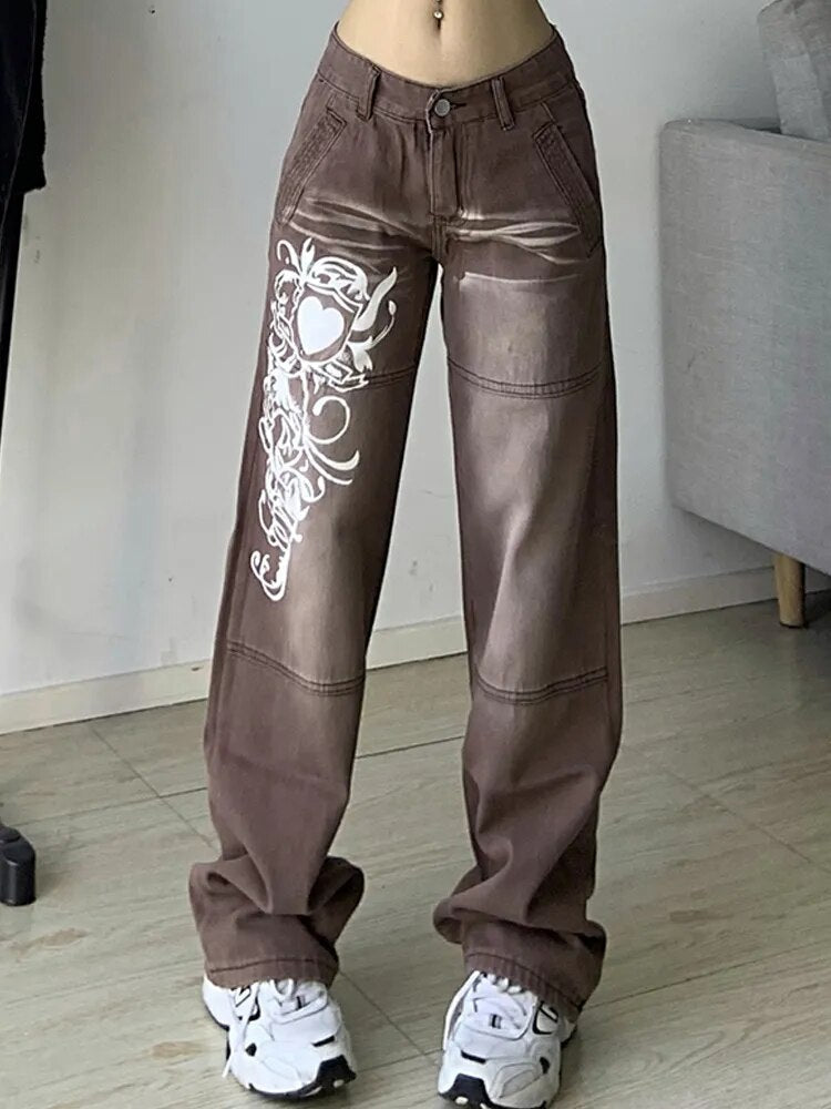 Women's Vintage Low Waisted Printed Cargo Jeans | Great for All Seasons