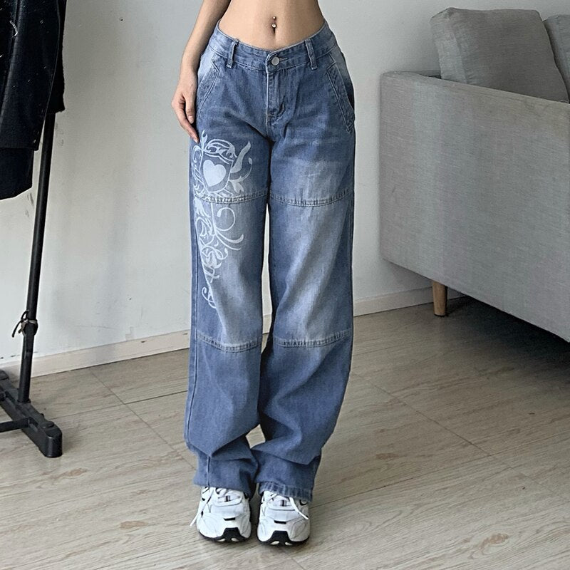 Women's Vintage Low Waisted Printed Cargo Jeans | Great for All Seasons