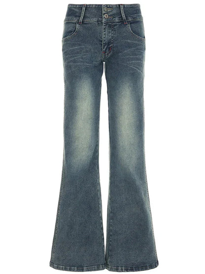 Vintage Button-up Denim Pants Street Style Low Rise Baggy Straight Jeans for Women y2k Aesthetic Loose Denim Trouser 90s