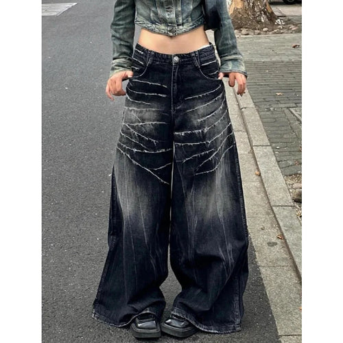 Women's Baggy Blue Jeans Vintage America Y2k Denim Trousers Harajuku High Waist Cowboy Pants Autumn Trashy Clothes