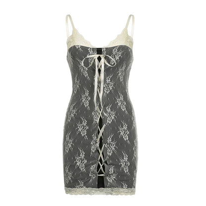 Voguable Chic Floral Crochet Lace Patchwork Mini Dress Elegant Sleeveless Bodycon Dresses Party Robe Coquette Y2K