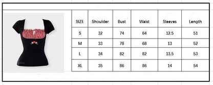 Voguable  Vintage Kawaii Bow Embroidery Mini Dress Patchwork Square Collar Short Sleeve Black Dress Retro Y2K Aesthetic Fairy Clothes